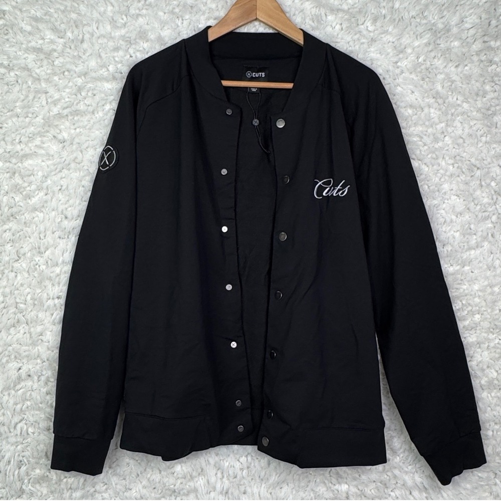 Cuts Hyperloop Bomber Jacket Black Mens‎ XL Full Snap Button Logo Embroidered